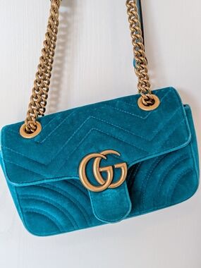 Gucci Teal Velvet Marmont Small Shoulder Bag